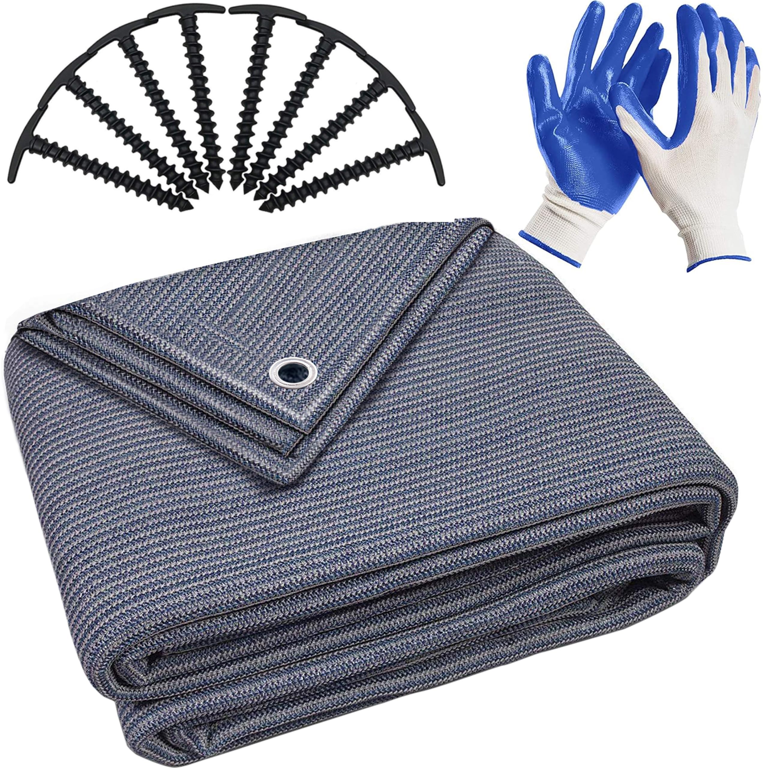 WILDGÅRD® Outdoor Teppich – blau/grau – vers. Größen – 300x600cm – Vorzeltteppich für Camping/Wohnwagen/Wohnmobil inkl. Tragetasche +Gartenhandschuhe & 8X T-Heringe