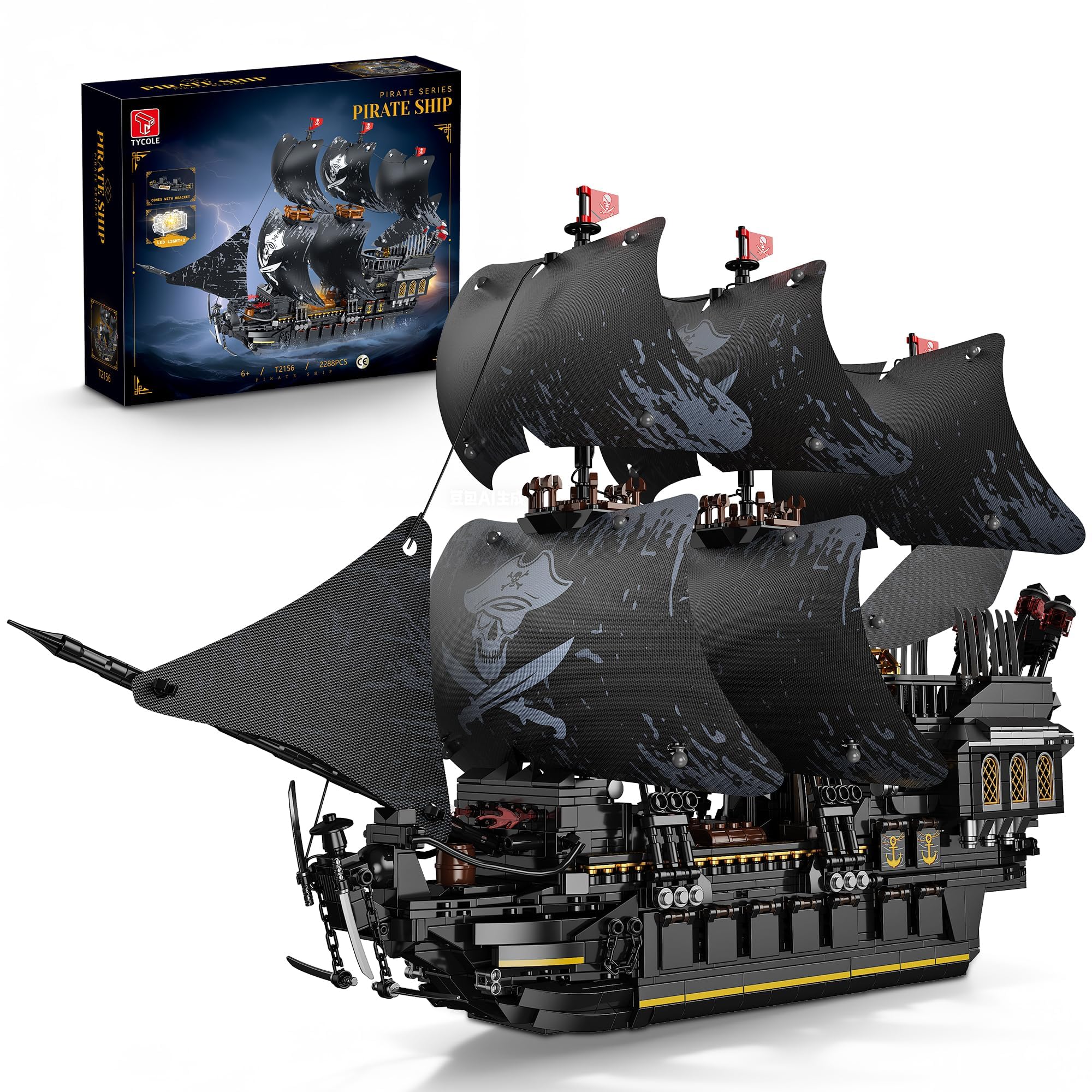 TYCOLE Perla Negra Barco Pirata Juguete Juego Bloques Construcción Luces Modelo Creativo Regalo Niño 8 Años Niñas Adultos Decoración Hogar Oficina 2288 Piezas