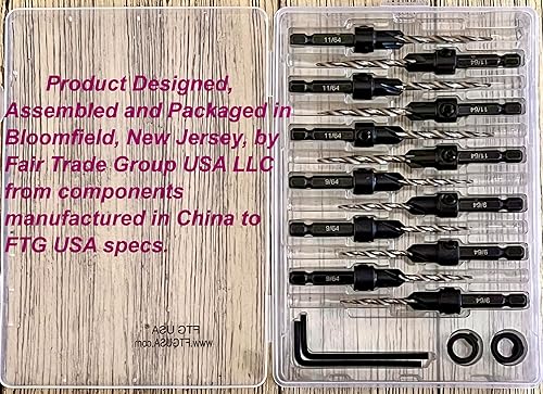 Miniatura 6 de FTG USA Juego de 6 brocas avellanadoras #6 (964 pulgadas), 6 piezas #8 (1164 pulgadas), broca cónica para trabajar la madera, broca avellanadora