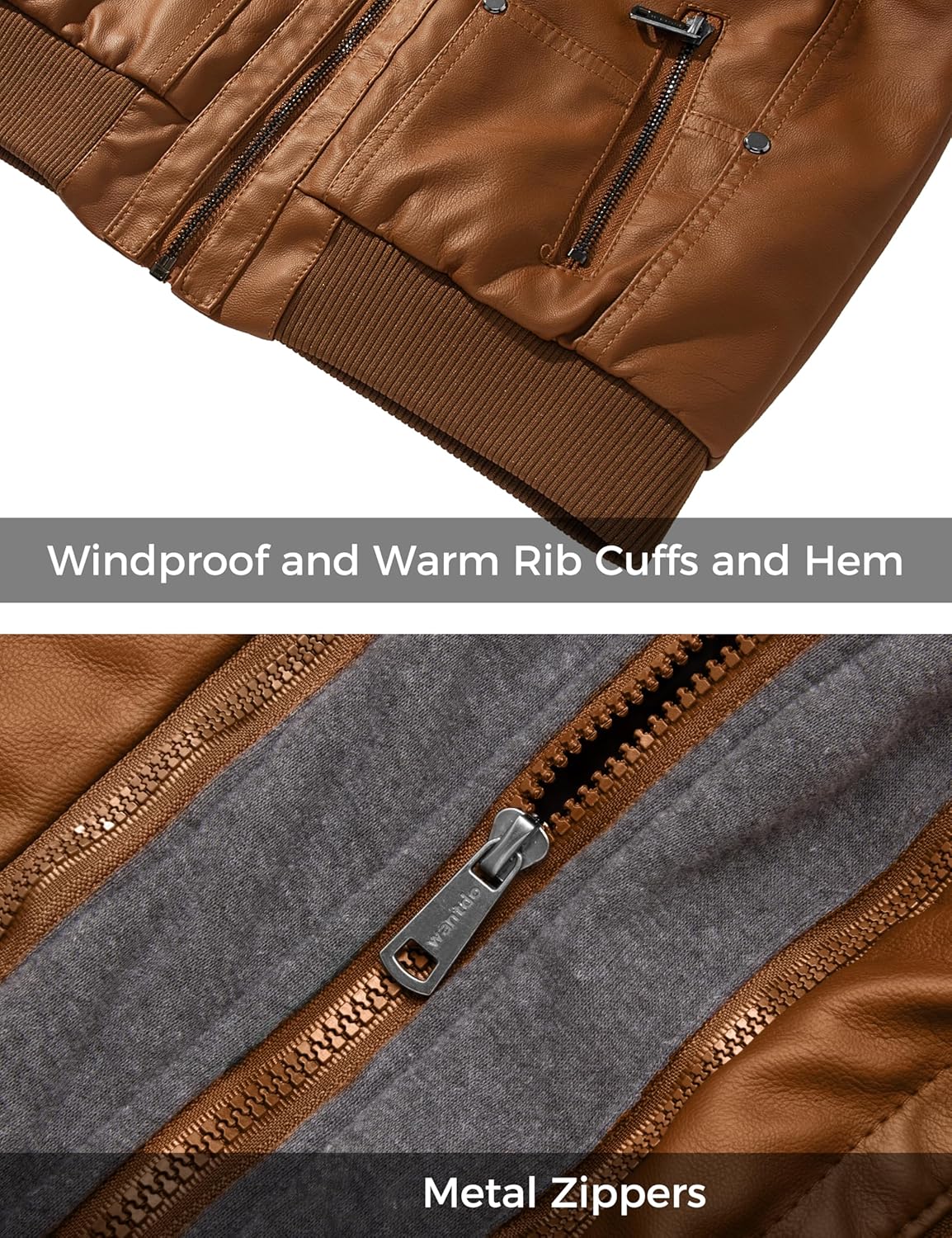 Wantdo Boy's Faux Leather Jacket Zipper Up Hoodie Zipper Coat with Removable Hood - Image 7