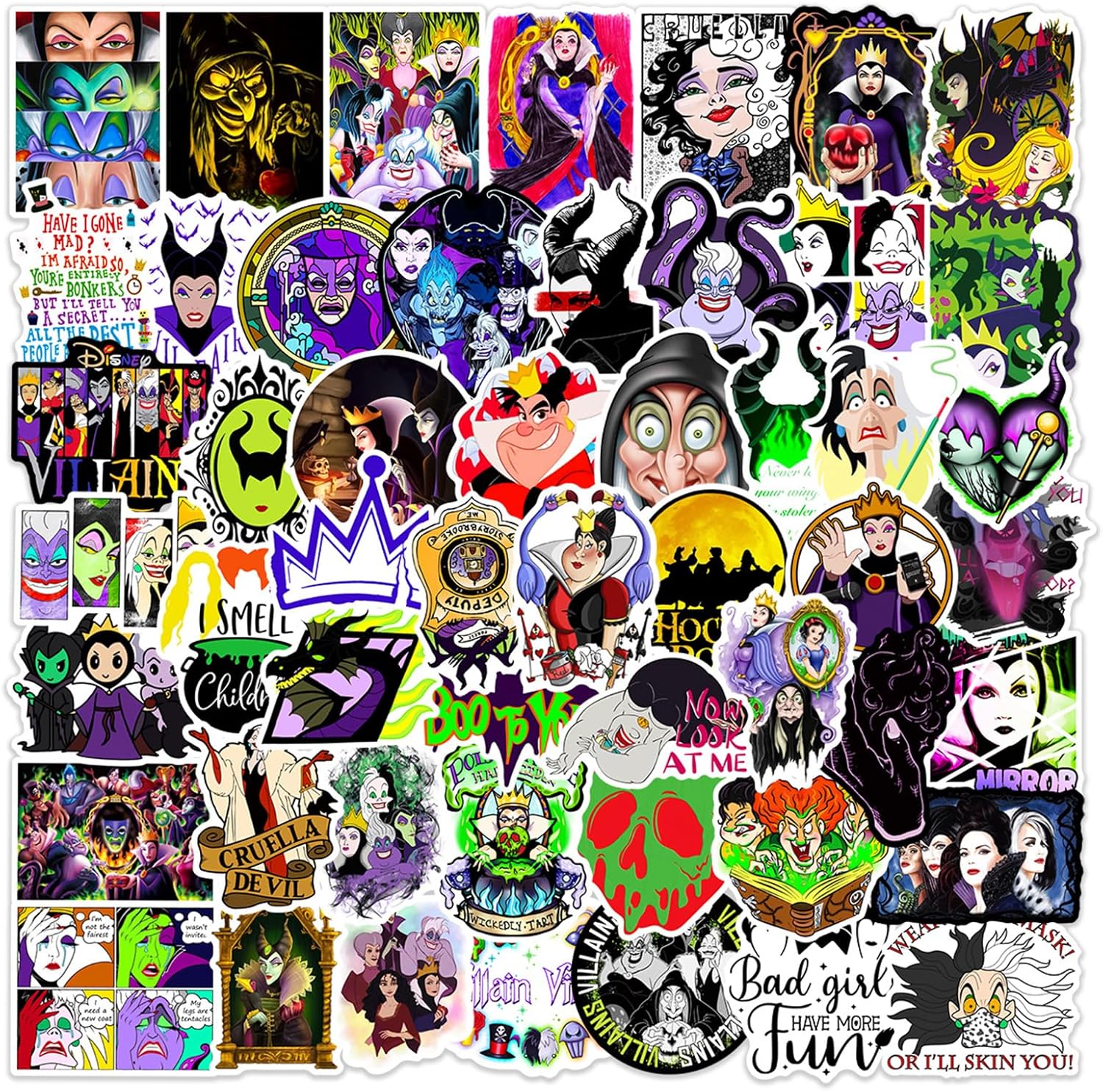 Villain Witch Stickers for Water Bottles 50pcs Halloween Cartoon Movie Witch Stickers for Boys Teens Adults Waterproof Vinyl Stickers Bulk