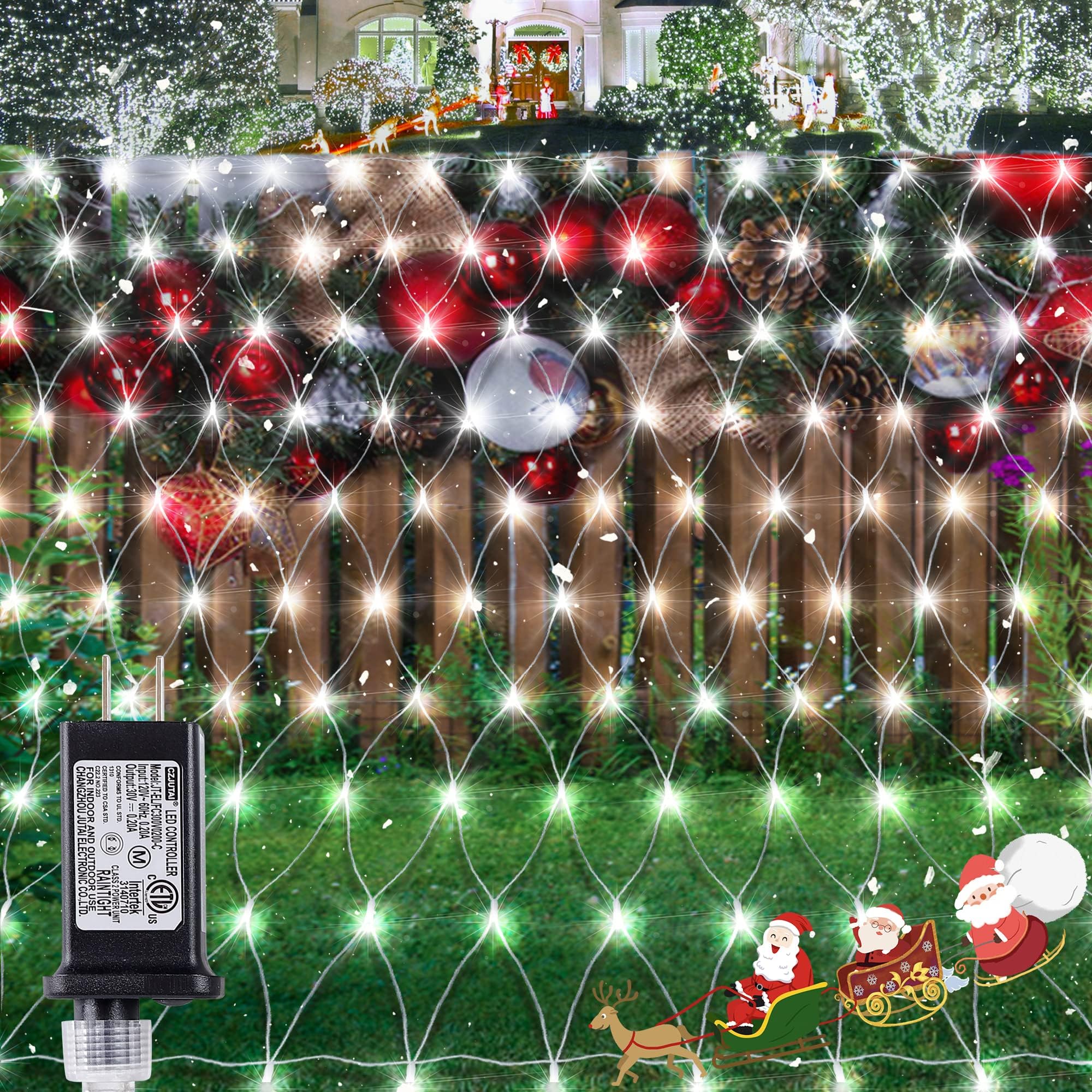 oopswow 9.8ft x 6.6ft 192 LED Christmas Net Lights,8 Modes 30V Low Voltage Mesh Fairy String Lights for Christmas Trees, Bushes, Wedding, Garden, Outdoor Decorations (Cool White)