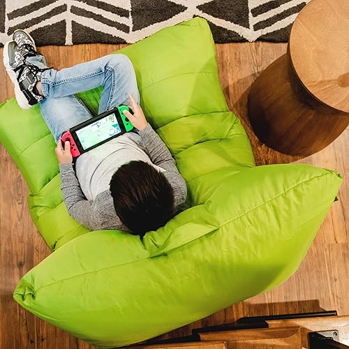 Miniatura 123 de Big Joe Roma - Puf para niños, sherpa de avena y rosa del desierto, gamuza vegana, 2 pies, ligero, recargable, asiento para niños Avena/Rosa del