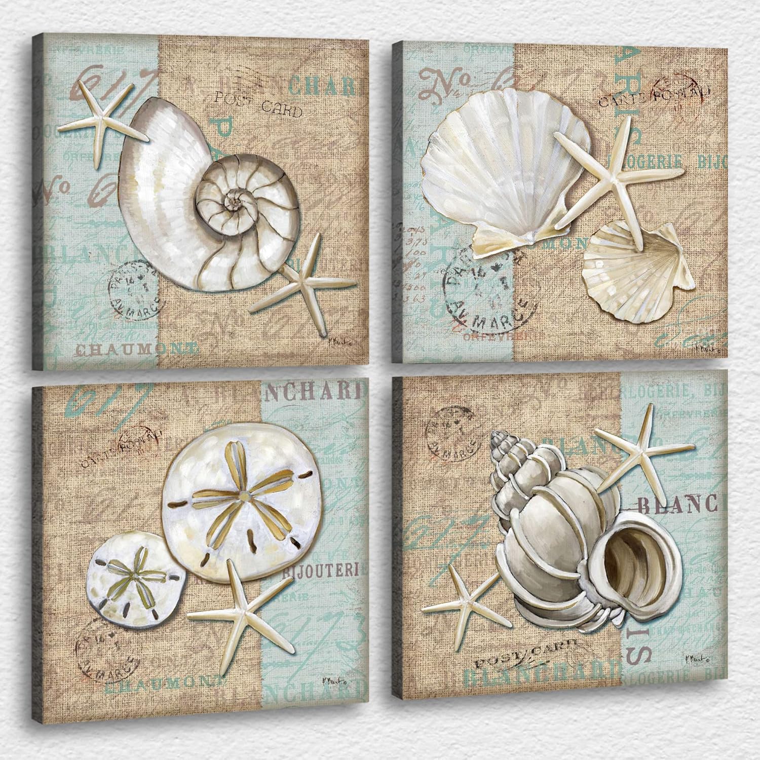 Ocean Wall Art Bathroom Canvas Wall Art, 4 Pieces