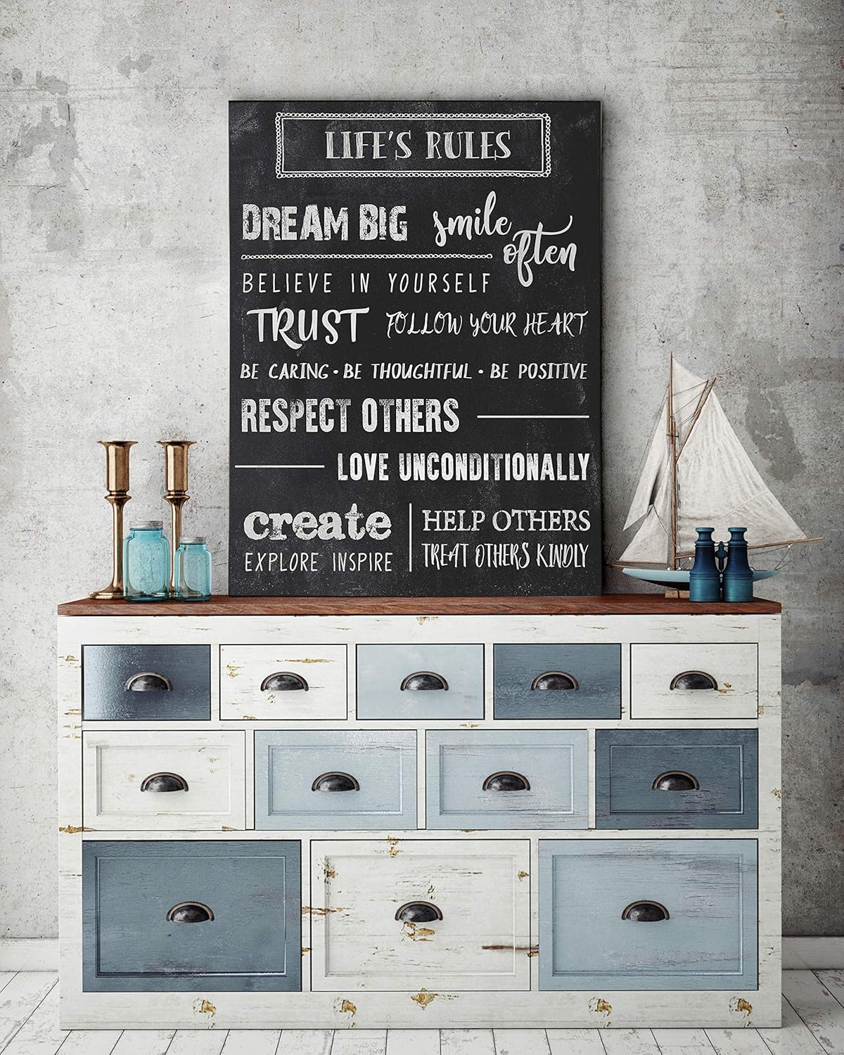 Renditions Gallery Motivational Chalkboard Artwork Thoughtful Life Rules for Survival Canvas Wall Hangings for Living Room Office Kitchen Decor - 12"x18" LT14