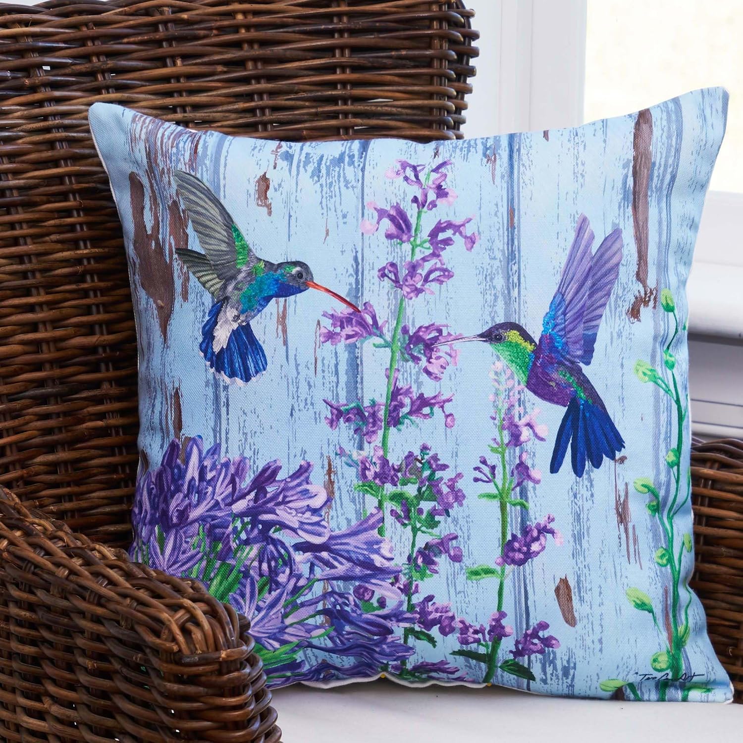 C&F Home Hummingbird Paradise Flowers HD Printed Indoor/Outdoor Accent Throw Pillow 18" x 18" Spring Springtime Home Living Room Sofa Couch Chair Bed Bedroom 100% Polyester Decor Decoration Blue