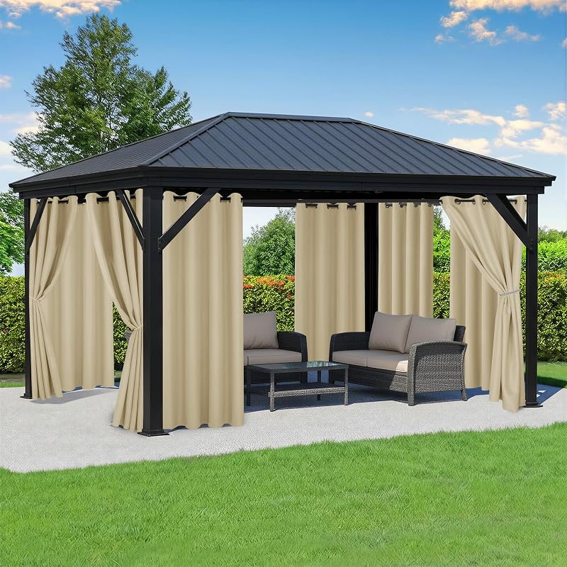 Outdoor Curtains for Patio Waterproof, 8 Drape Panels, Sun Shades | Privacy & Weatherproof, Outside Curtains for Porch, Gazebo, Pergola, Cabana, Balcony, Grommet Top, 54 x 84 Inch, Cream