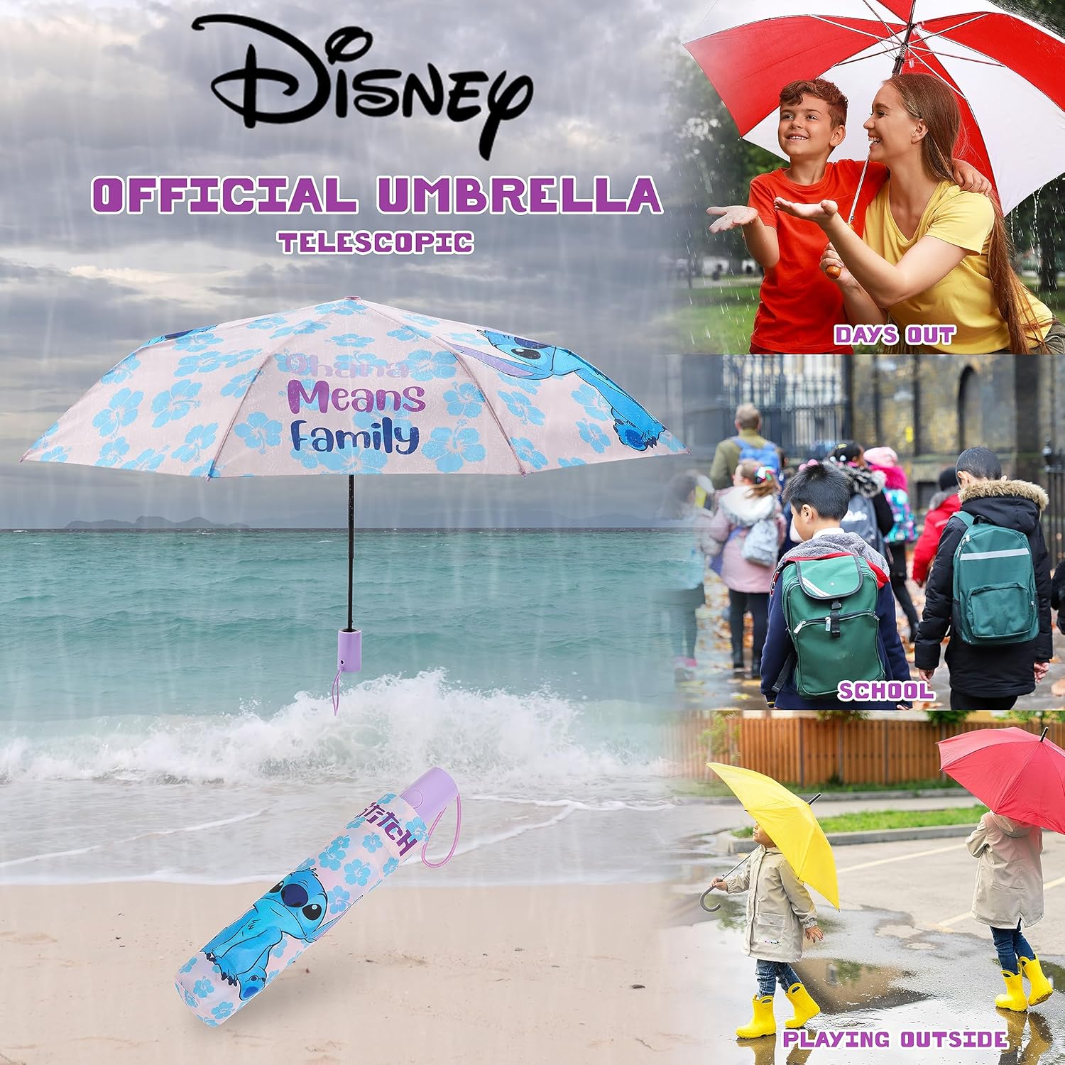 Disney Stitch Automatic Umbrella for Kids Teens Adults, Folding Telescopic Umbrella Lightweight Travel School, Gifts for Kids (Purple Stitch) - Image 6