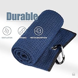 Mile High Life Tri-fold Golf Towel | 16 X 24 | Premium Microfiber Fabric | Waffle Pattern | with Heavy Duty Carabiner Clip | for Men and Women (2 Pack Navy)