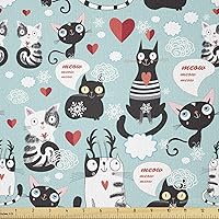 Vista 35 de Ambesonne The Yard, tela de mariquitas de The Yard, flores exóticas hibisco hawaiano follaje ilustración botánica flor de primavera, tela