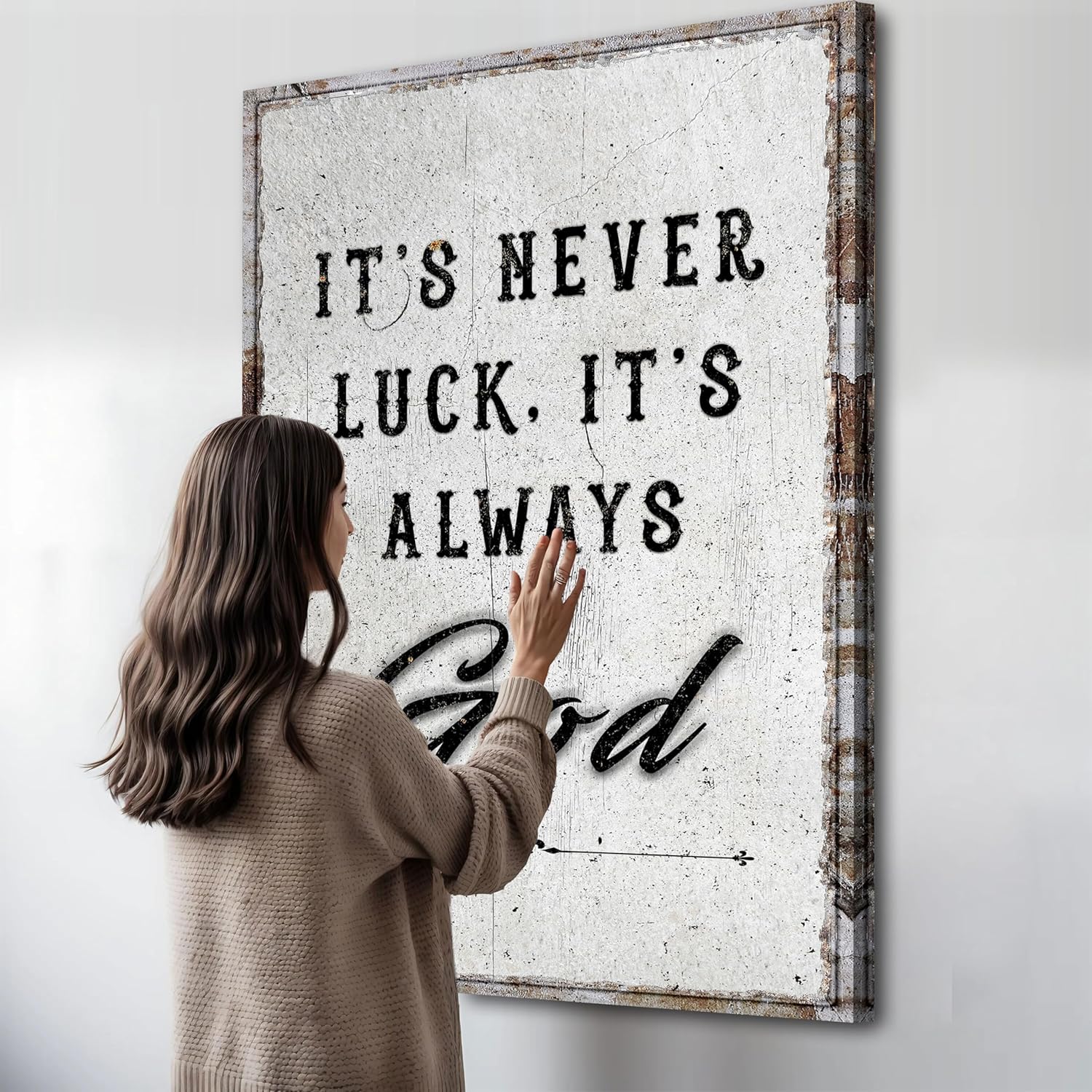 TAILORED CANVASES It’s Never Luck It’s Always God Motivational Wall Decor, Inspirational Quotes Canvas Print, Uplifting Wall Sign for Office, Home, Living Room, Bedroom, Men & Women, Framed