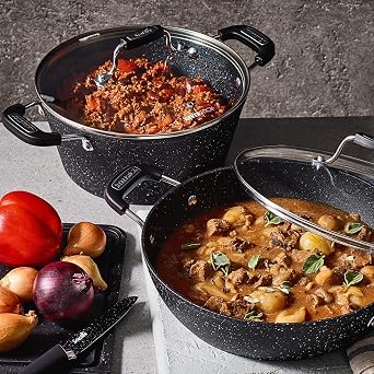 Scoville NEVERSTICK 24cm Stock Pot with Lid, Small Non-Stick Deep Cooking Pot, 3.5L, Suitable for All Hobs Including Induction, Cool Touch Handles, Dishwasher Safe, PFOA Free, Aluminium, Black