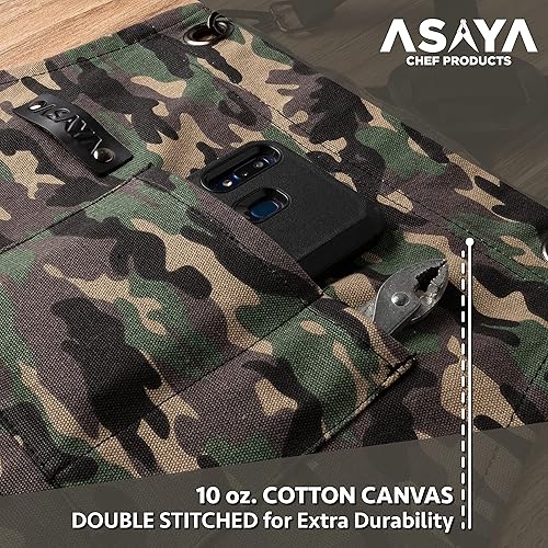 Miniatura 28 de Asaya - Delantal de chef para hombres y mujeres más toalla de mano y abrebotellas, de lona de 10 onzas Marrón,Negro -,Azul,Azul-Verde,Borgoña,Verde