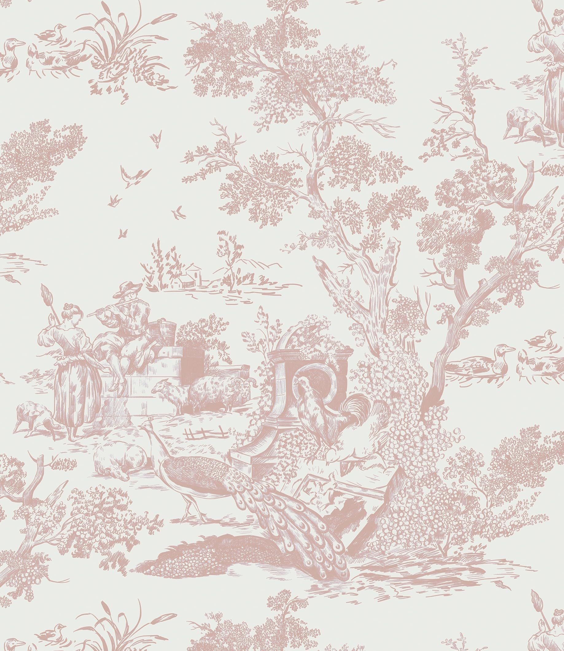 CiCiwind Pink and White Vintage Peel and Stick Wallpaper, 16" x 393.7" Removable Self-Adhesive Wallpaper for Bedroom Bathroom