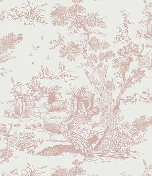 CiCiwind Pink and White Vintage Wallpaper 16" x 197" Peel and Stick Removable Self-Adhesive Vinyl Wallpaper for Bedroom Bathroom