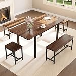 Modern Extendable Dining Table Set for 4-8 – 5-Piece Space-Saving Farmhouse Set with 63in Table, 2 Benches, 2 Stools – Easy Assembly – Kitchen & Dining Room Furniture – Brown