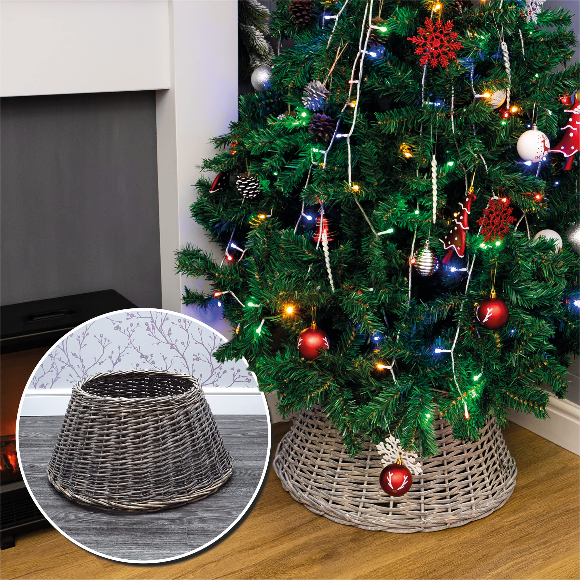 Altai Brown Under Christmas Tree Skirt Boarder Trim (Natural Rattan 70Cm) Christmas Tree Wicker Skirt, Woven Wicker
