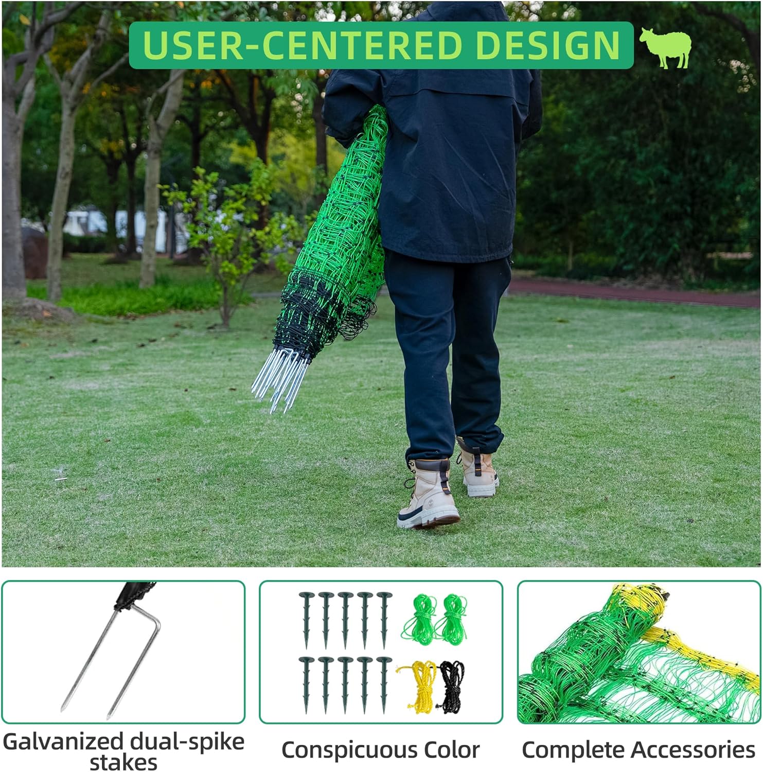 Electric Fence Netting, 35.4" H x 164' L, Portable Livestock Nets Mesh for Hog, Dogs, Deer, Goats, Electric Fencing for Backyards, Homesteaders, Farms, Ranches, Gardens