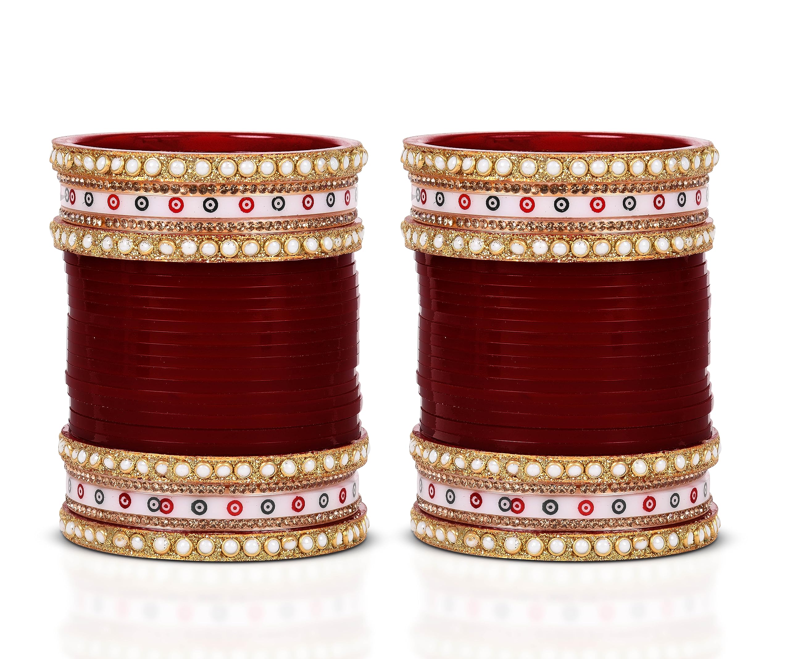 EMERY Panjabi Chuda Bridal Bangles - Pack of 52: Red and Maroon, Kundan Zari Handwork with Silver and Gold Accents - Perfect for Weddings, Engagements, and Festivals (Maroon, 2.4) (B0CSXFWDP6) Amazon Price History, Amazon Price Tracker