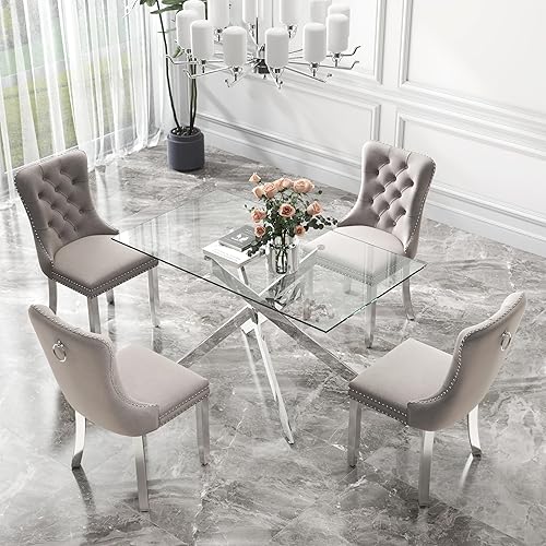 Miniatura 27 de Juego de comedor de cristal de lujo plateado de 5 piezas, juego de mesa de cocina minimalista moderno para 4 personas, juego de comedor con negro +