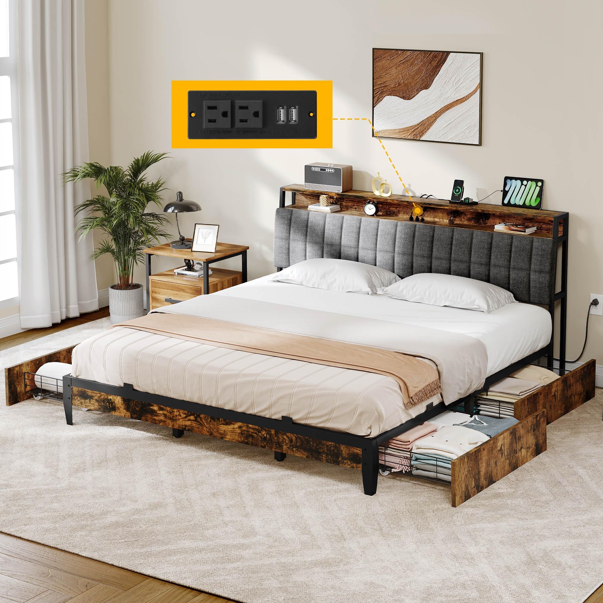 Amazon.com: YITAHOME Queen Size Bed Frame, Upholstered Platform Bed ...