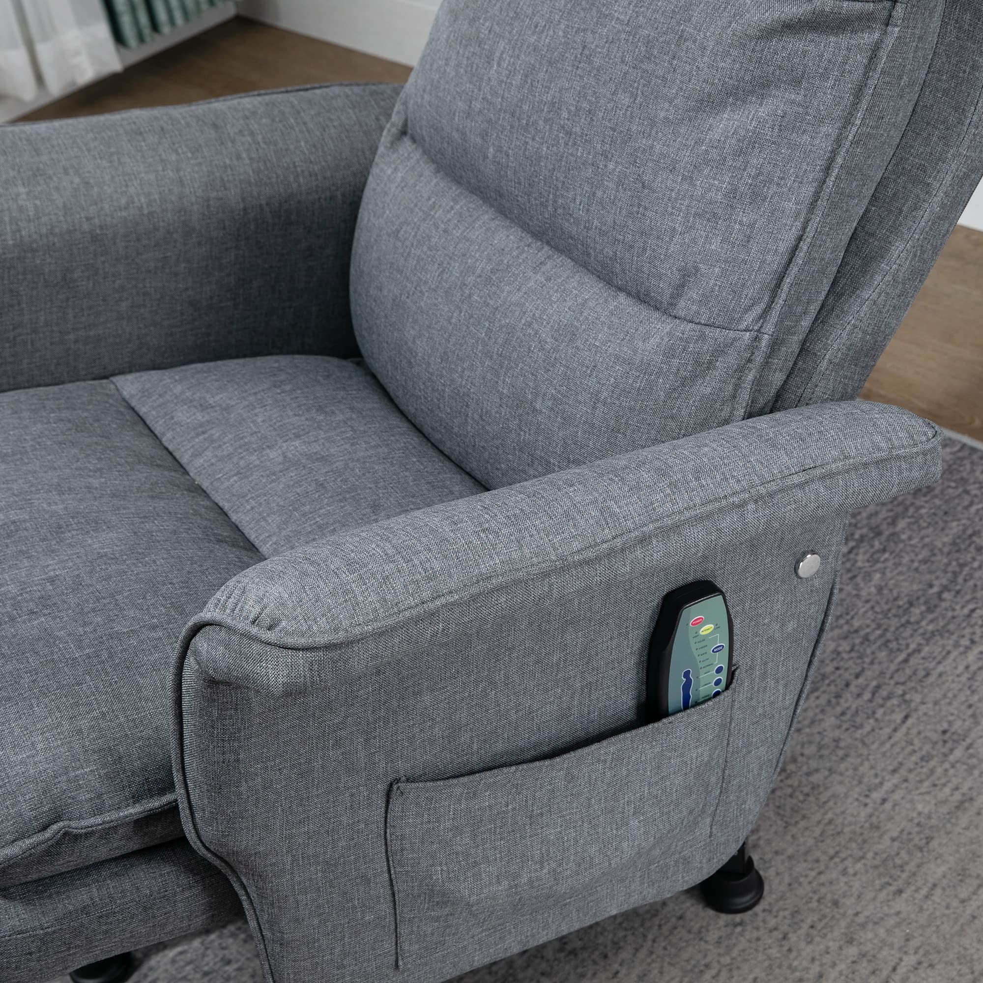 HOMCOM Fauteuil massant électrique Relaxant avec Repose-Pieds et télécommande 8 Zones de Massage Tissu Imitation Lin 78 x 93 x 99 cm Gris