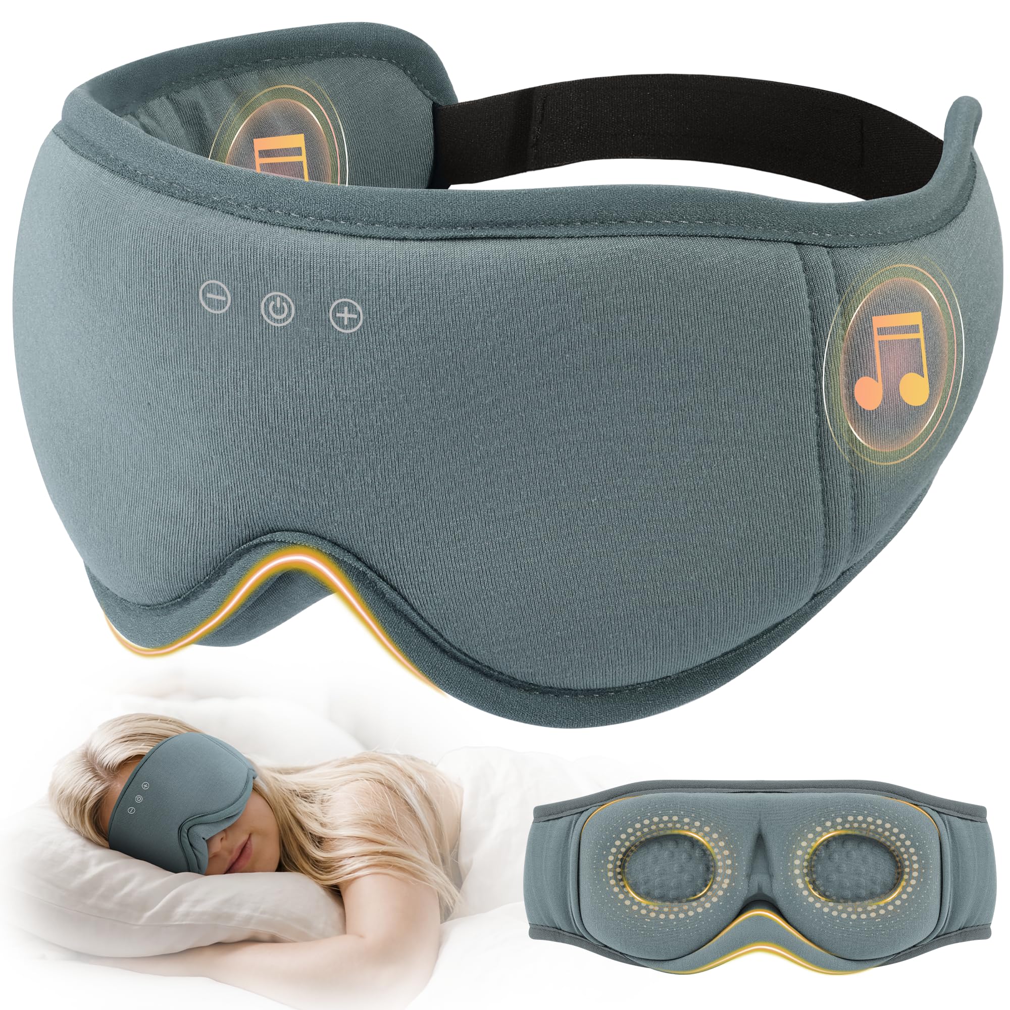 LOVE EYE Bluetooth Schlafmaske für Seitenschläfer, ultraflache Kopfhörer, lichtdicht & waschbar, verstellbar, atmungsaktiv, für Reisen & Entspannung