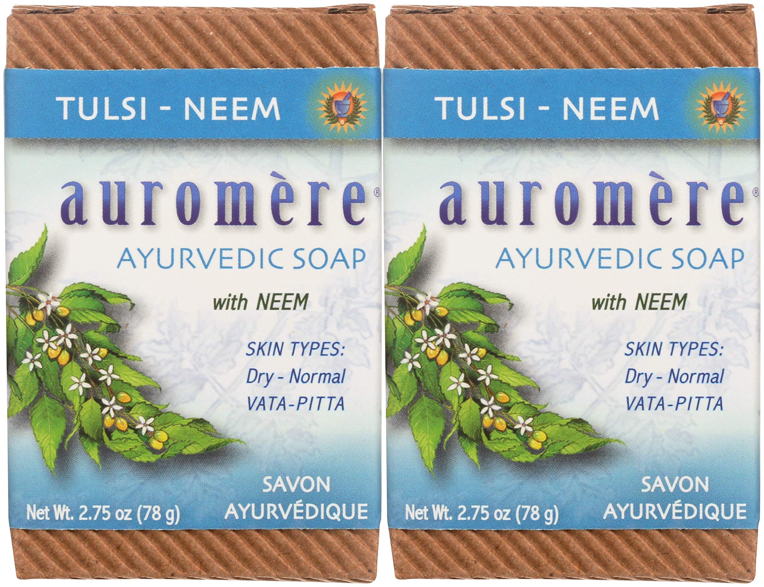 Auromere Ayurvedic Bar Soap, Tulsi Neem - Eco Friendly, Handmade, Vegan, Cruelty Free, Natural, Non GMO (2.75 oz), 2 pack
