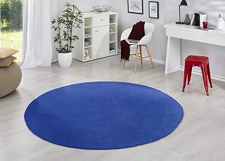 Hanse Home Fancy Alfombra Redonda – Alfombra Moderna de Terciopelo para salón, salón, habitación de los niños, Pasillo, Dormitorio, Cocina, Color Azul, diámetro 133 cm
