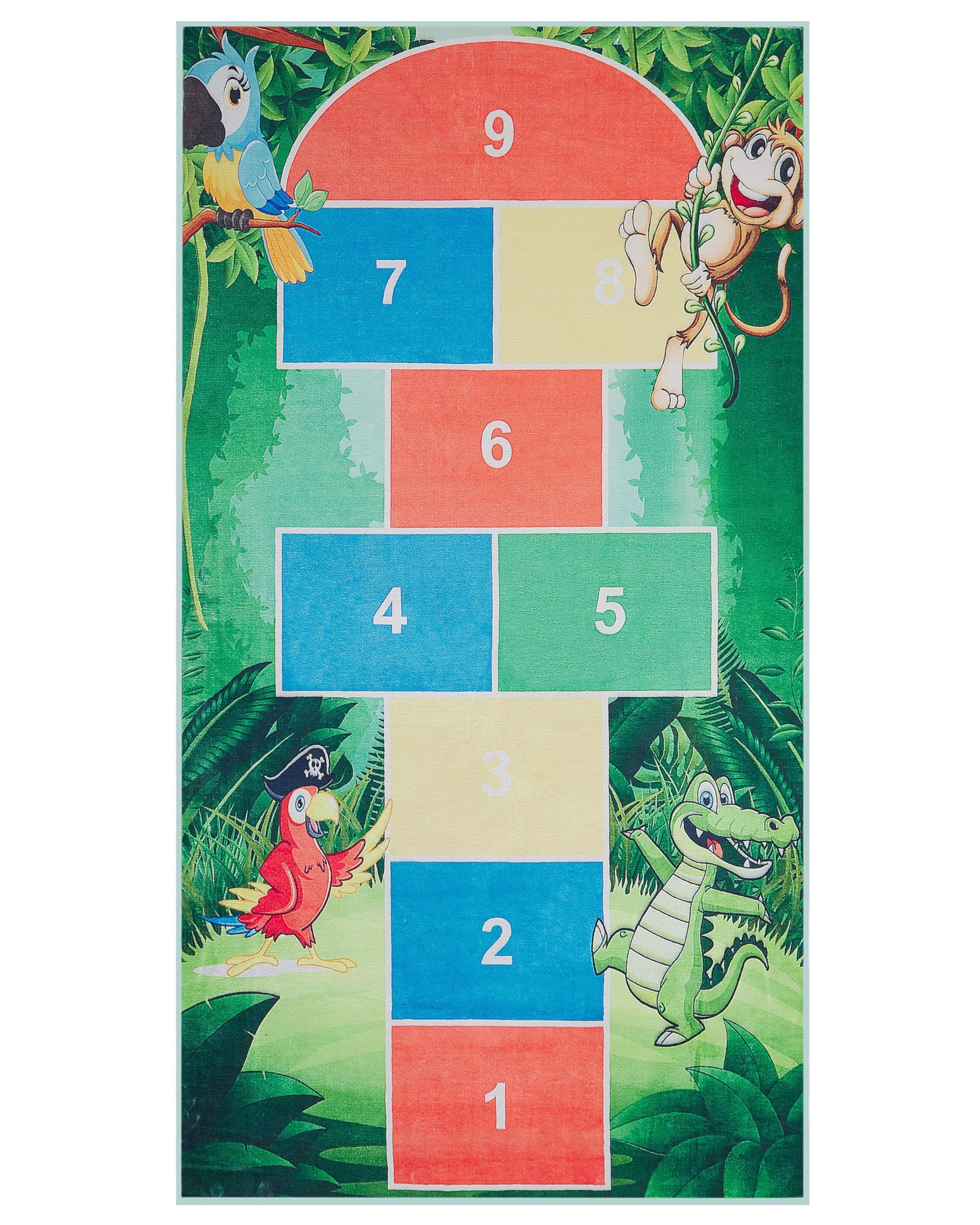 Beliani Tapis Enfant Vert avec Marelle Multicolore 80 x 150 cm Doux au Toucher et Antidérapant Parfait comme Accessoire de Jeu et de Décoration
