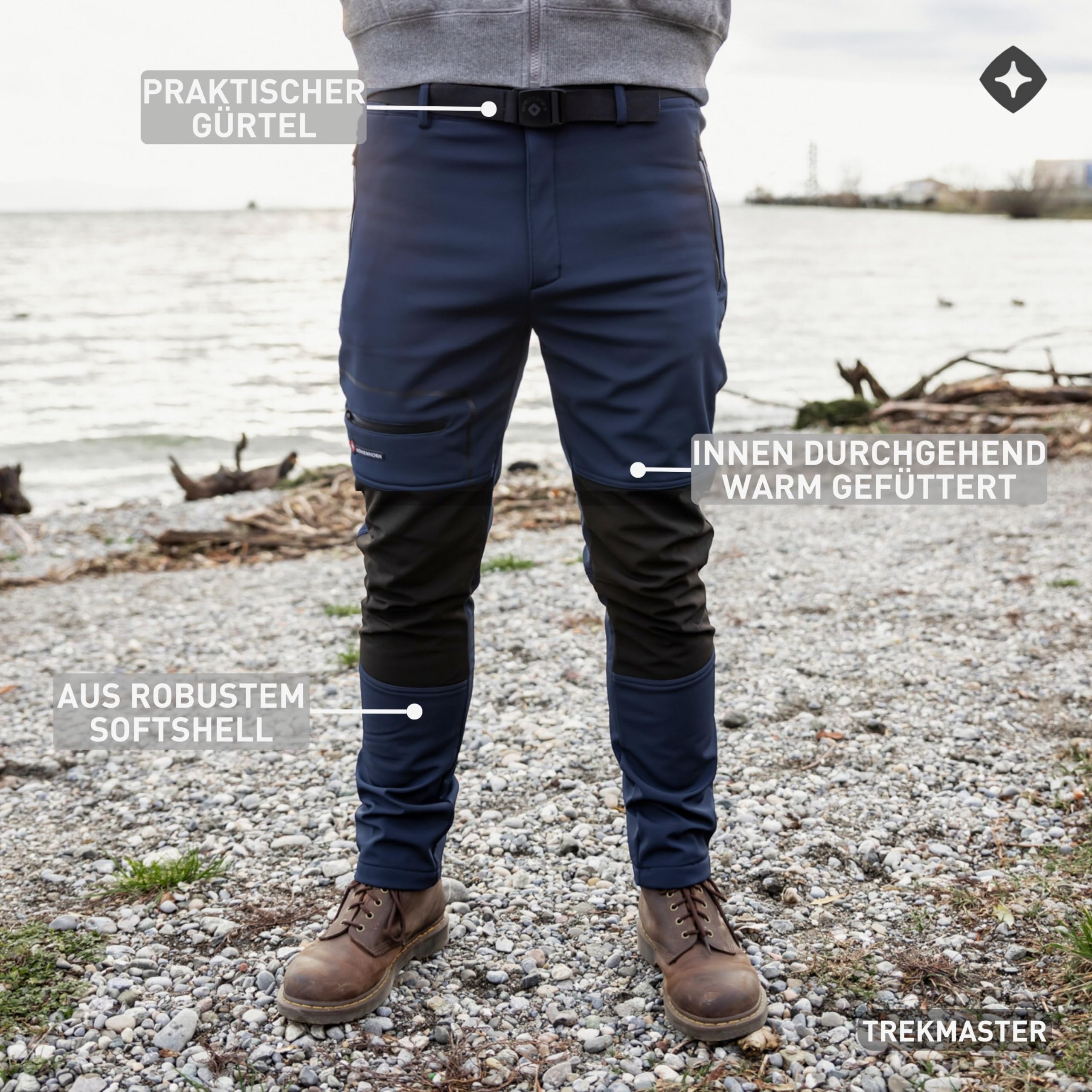 Höhenhorn Trekmaster - Pantalones de senderismo para hombre (softshell), forrados