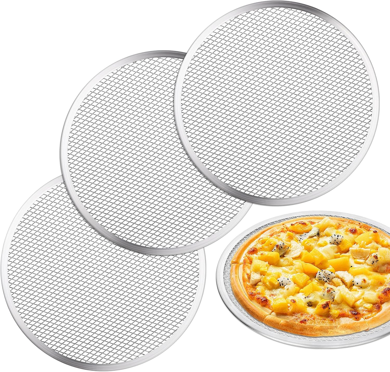 3 Pack Pizza Screen, 12 Inch Pizza Pan for Oven | Nonstick Pizza Tray, Dishwasher Safe, Microwave Safe