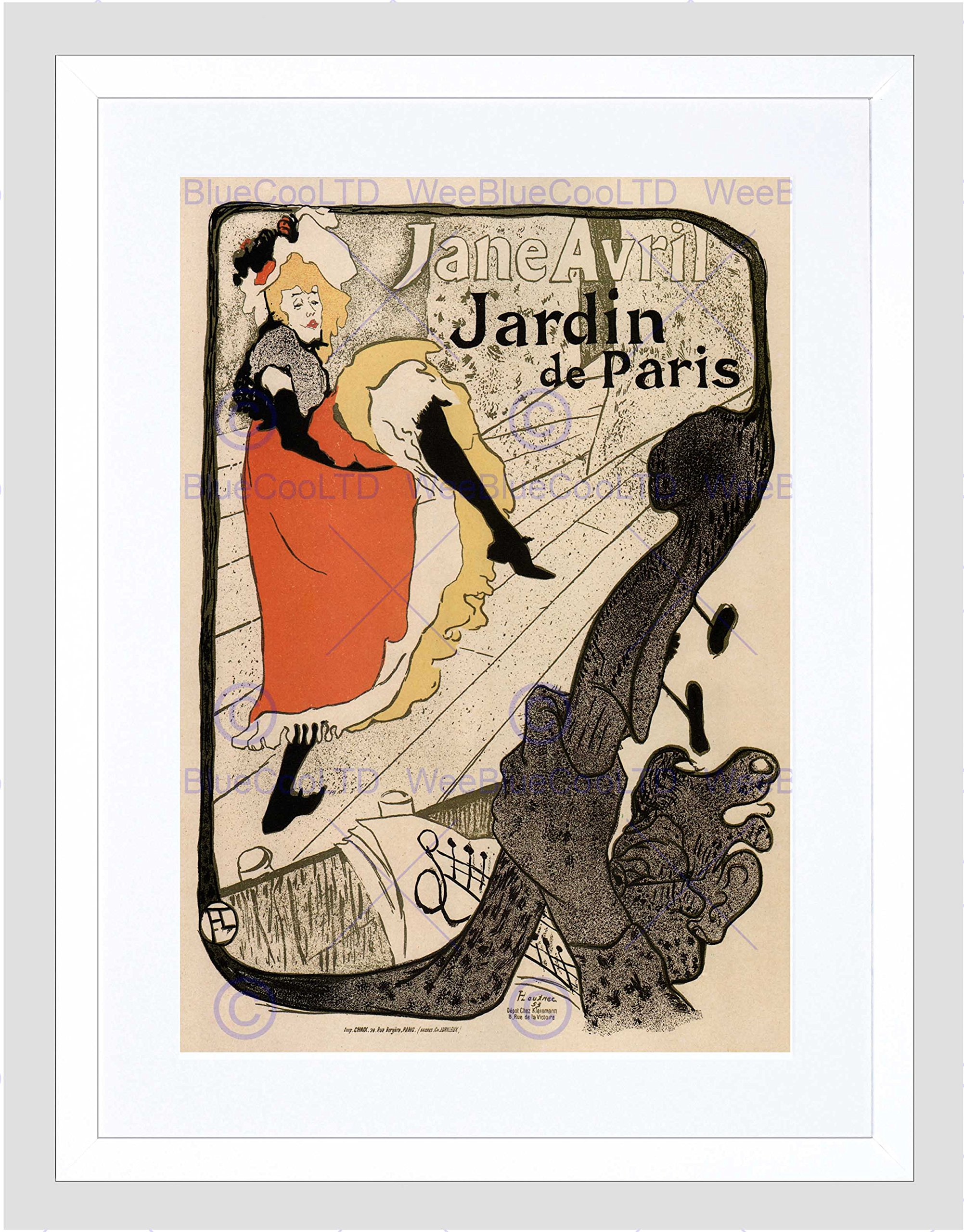 Wee Blue Coo Gardens Paris Jane Avril Toulouse- Lautrec France Vintage Framed Wall Art Print