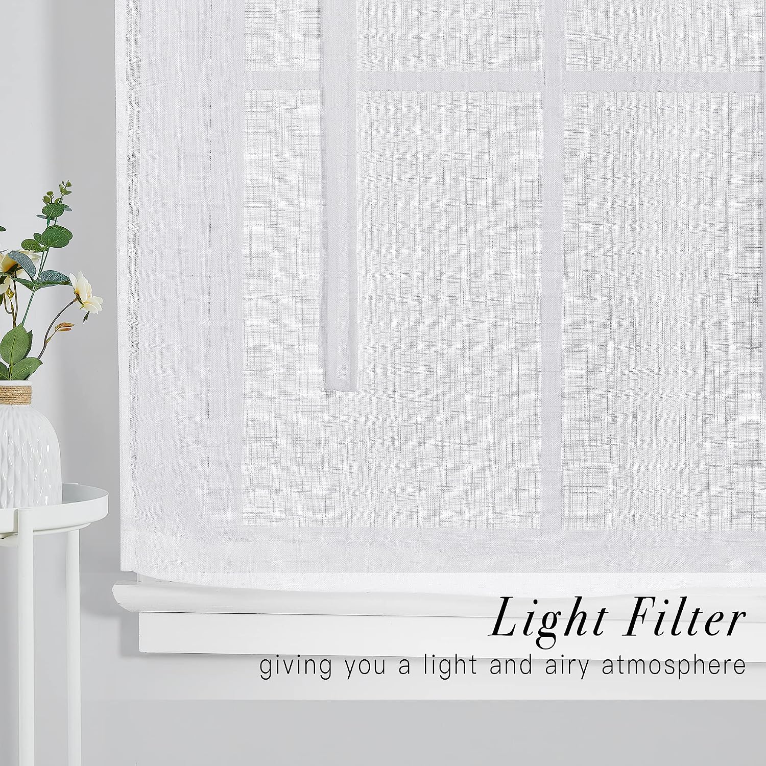 Pony Dance Bathroom Window Curtains - Tie Up Shade for Bedroom Light Filter Semi-Sheer Roman Shade Drapes Elegant for Home Decoration, 42 x 54 inches, White, Set of 1