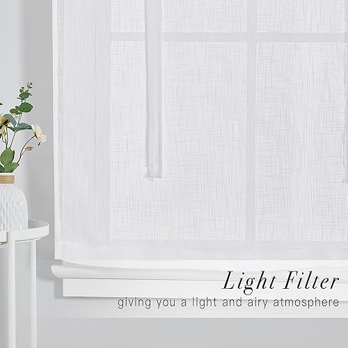 Vista 4 de PONY DANCE Cortinas de ventana de baño, pantalla con lazo para dormitorio, filtro de luz, semitransparente, cortinas romanas elegantes para Blanco