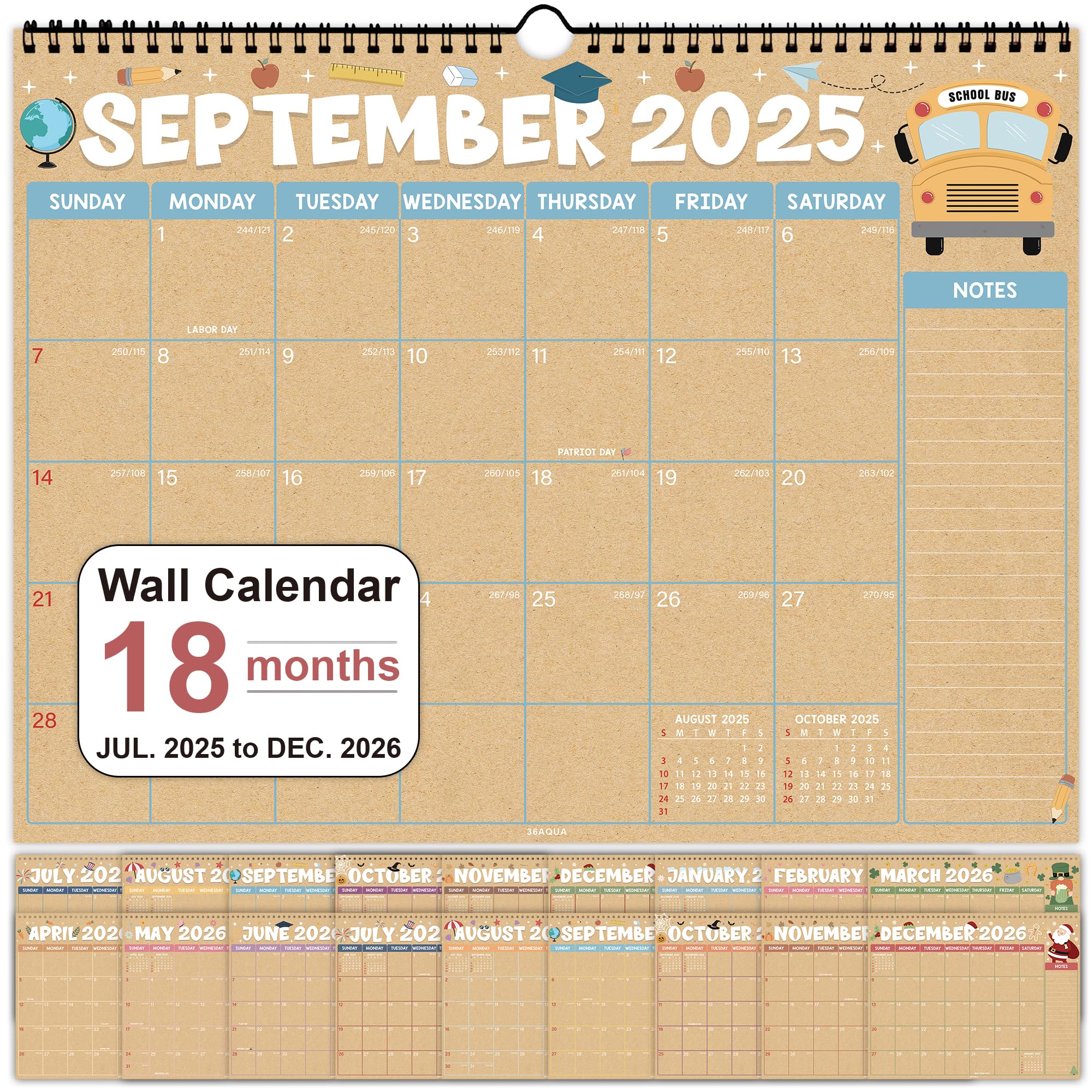 Minimalest Flip Background Kraftkalender von Juli 2025 bis Dezember 2026, Wandkalender mit Eckenschutz, Dickes Papier, Abreißseiten & Notizen, ideal für Zuhause, Büro oder Schule