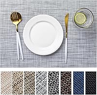 LEXMORE Gray Vinyl Woven Placemats Set of 4 - Heavy-Duty Washable Wipeable for Kitchen Dining Table Indoor Outdoor