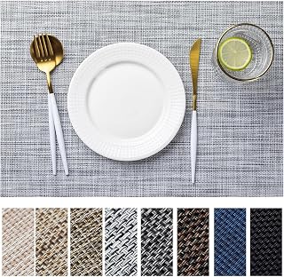LEXMORE Gray Woven Vinyl Placemats Set of 4 - Heavy-Duty Washable Wipeable Kitchen Table Mats Indoor Outdoor