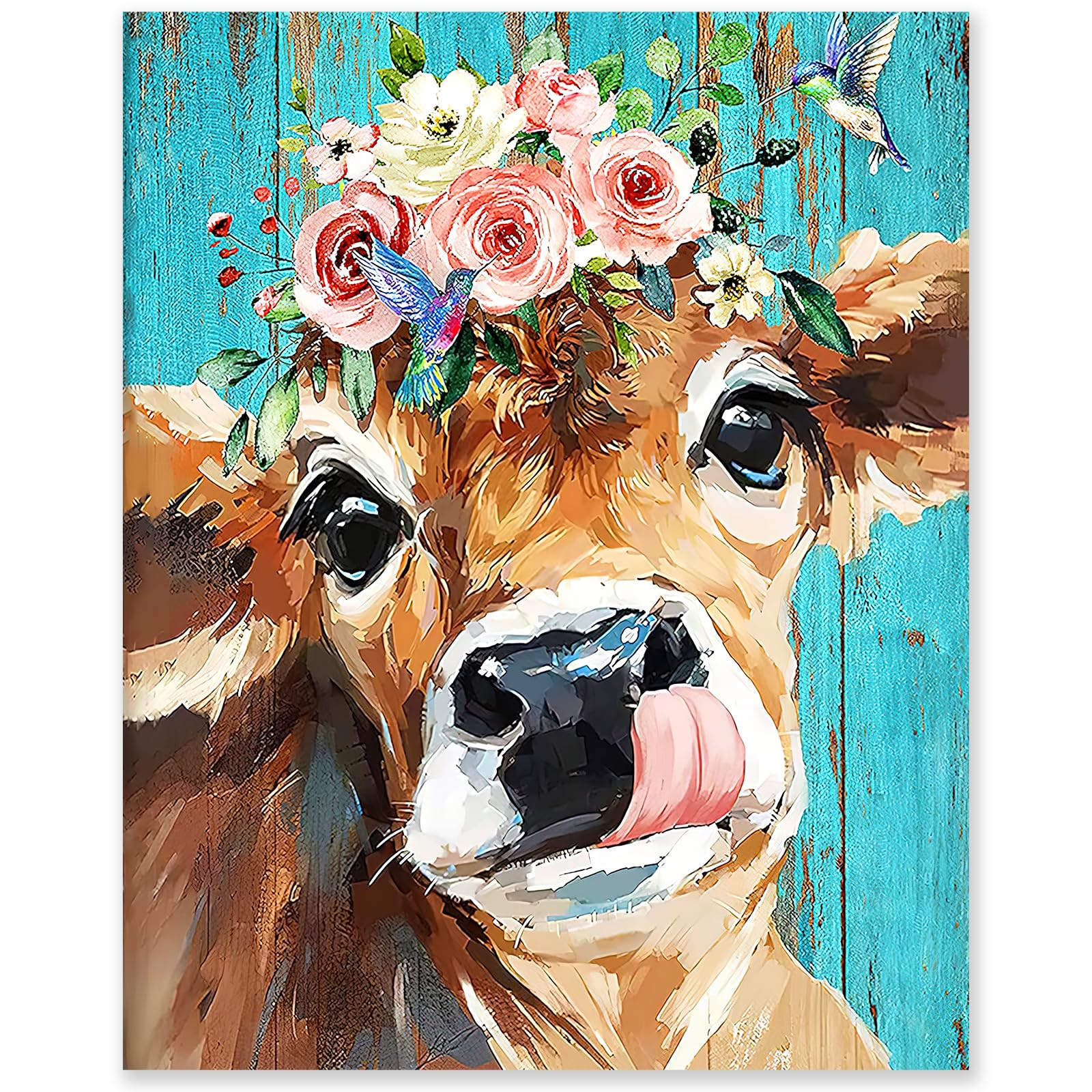 gelrovaled Dipingere con i numeri, adulti, kit di pittura a olio per principianti e adulti, con 3 pennelli e vernice acrilica, senza cornice, 40 x 50 cm, Flowers and Cattle