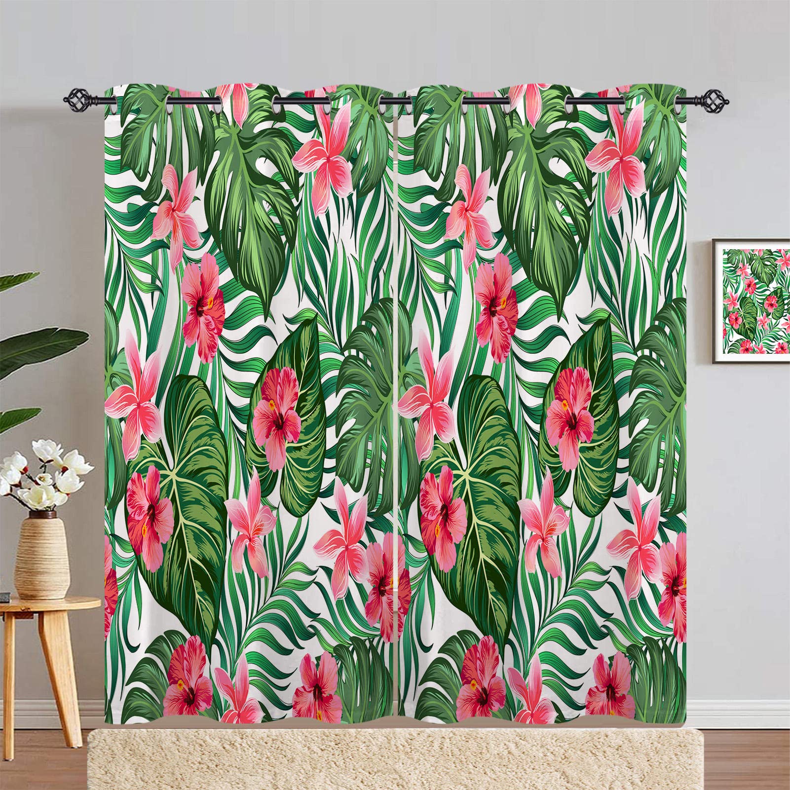 ANHOPE Tropical Leaf Curtains Eyelet 80% Blackout Room Darkening Curtains with Green Palm Banana Leaf Print Pattern Light Blocking Window Drapes for Bedroom Living Room 46 x 90 Inch Drop 2 Panels — image 1
