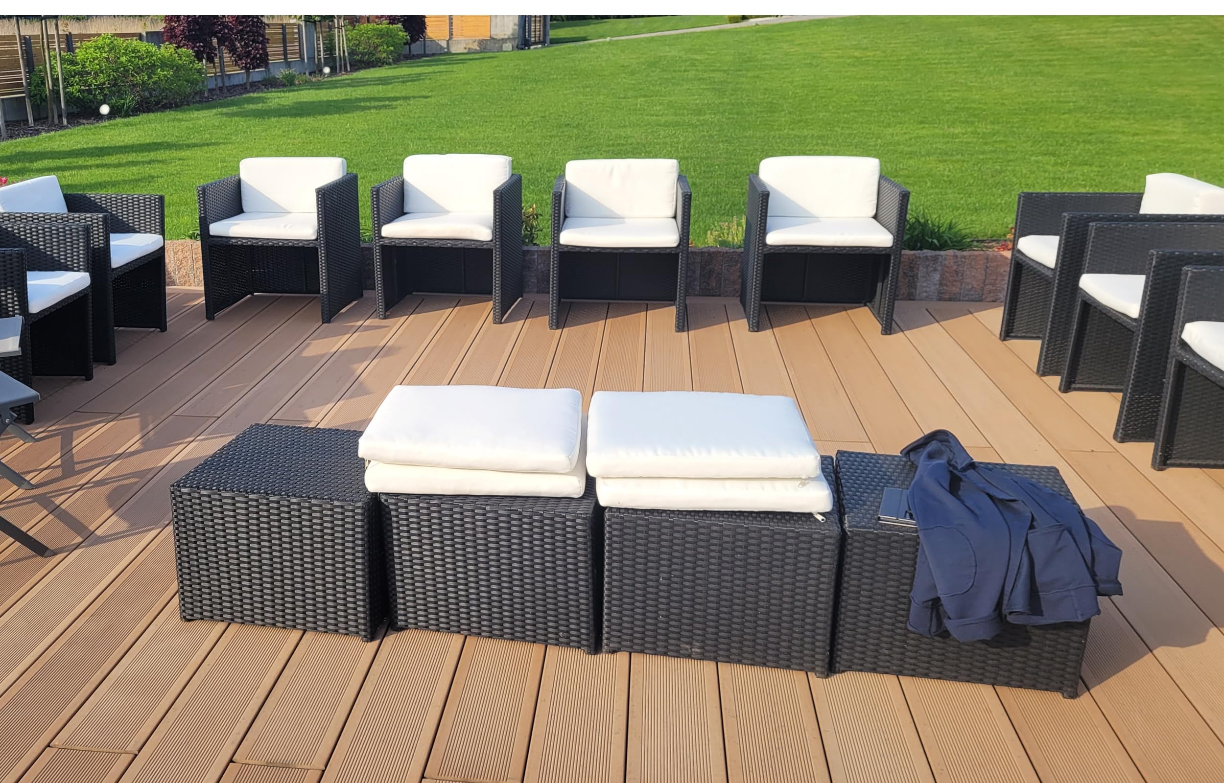 Juego de cojines de jardín de ratán de 4 a 5 plazas, para sofá, mecedora y salón, cómodos para interior y exterior, poliéster – Impermeable (verde, 110 x 60 x 50 / 2 x 50 x 56)