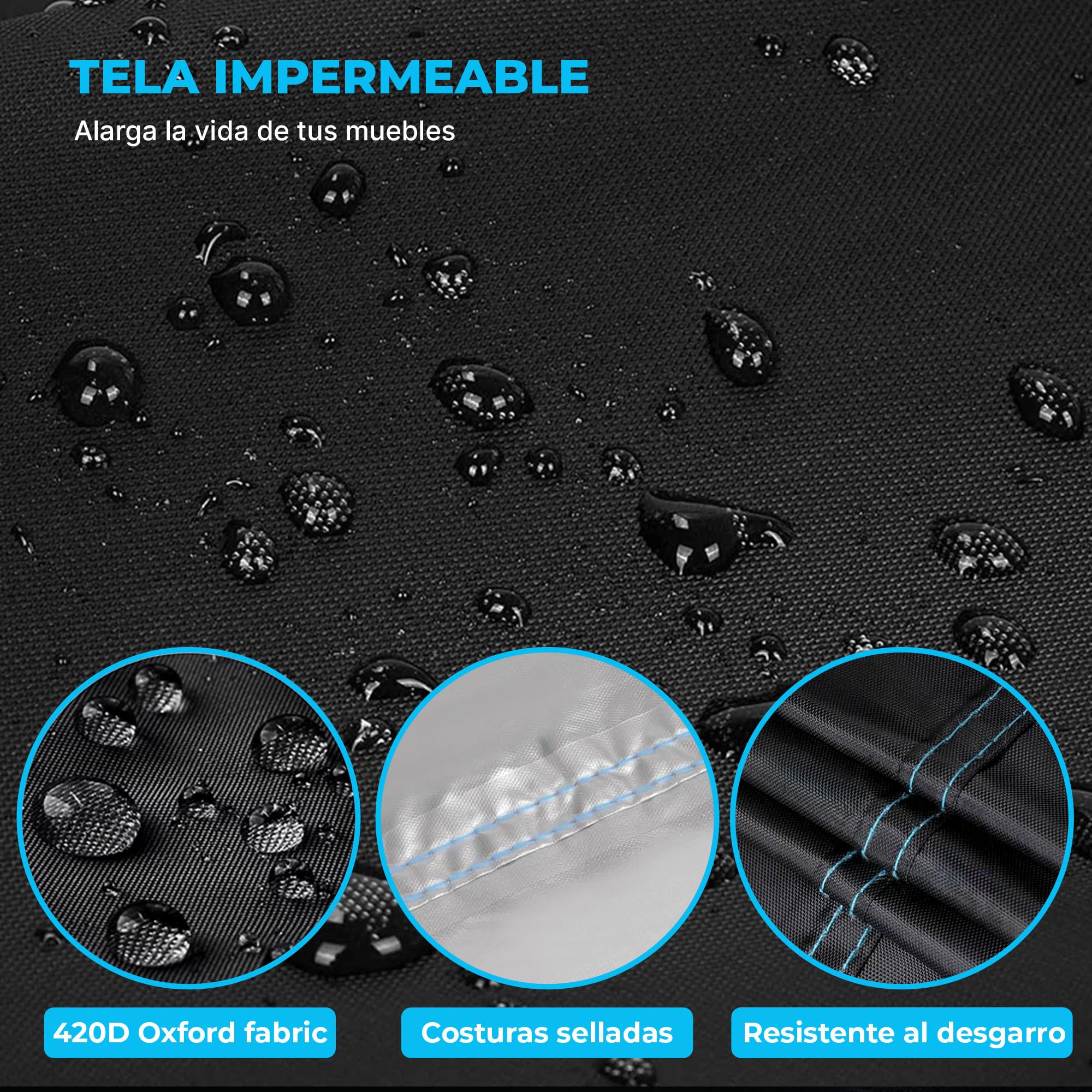 Funda Mesa Exterior Impermeable con Tela Oxford 420D 180 * 120 * 74CM con Salidas de Aire y Cinta reparadora para roturas | Funda Muebles Exterior Impermeable | Fundas Muebles Jardin