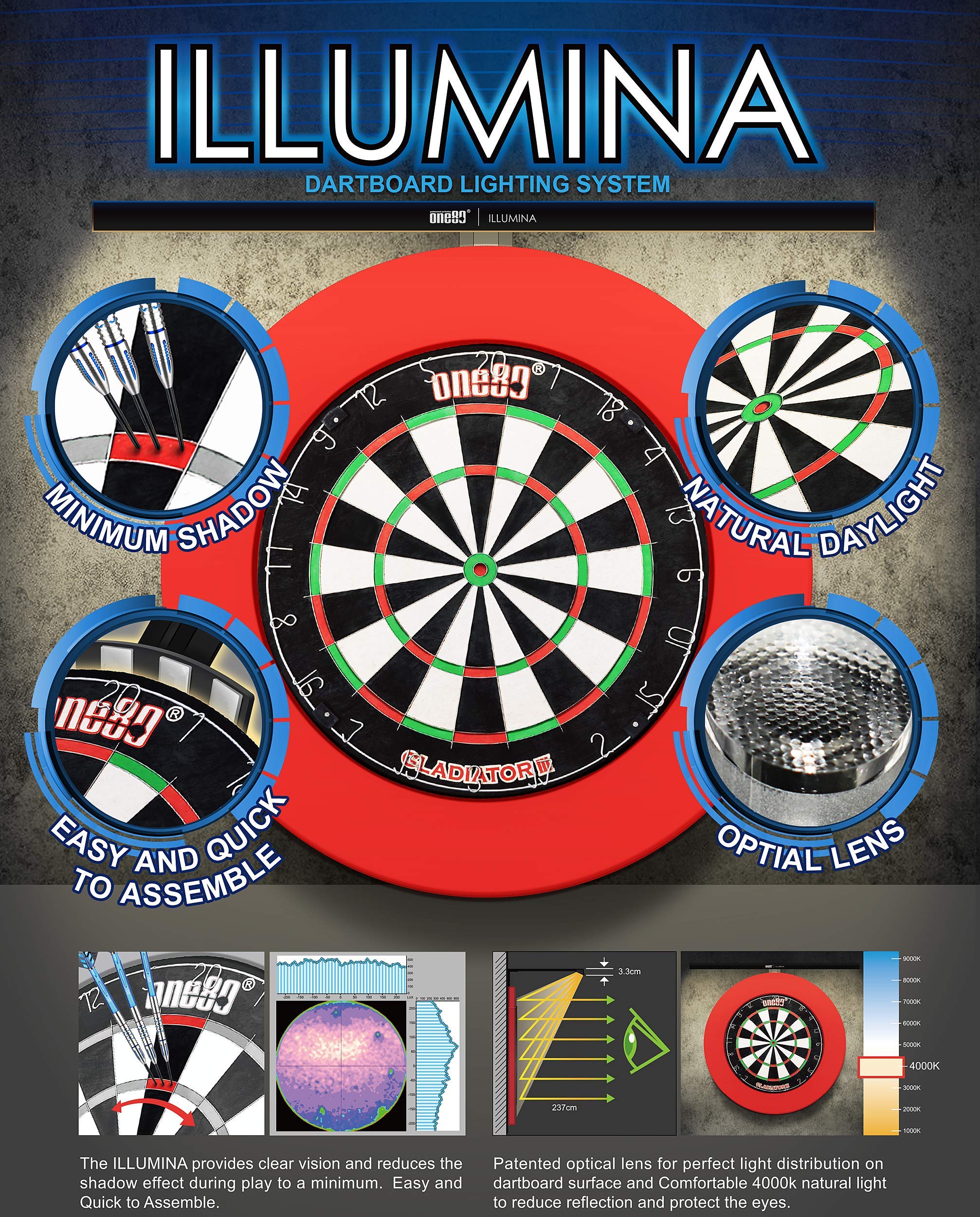 ONE80 Dart Illumina Lighting Dartboard Light Dartboardbeleuchtung Dartscheiben Licht LED Beleuchtungs System