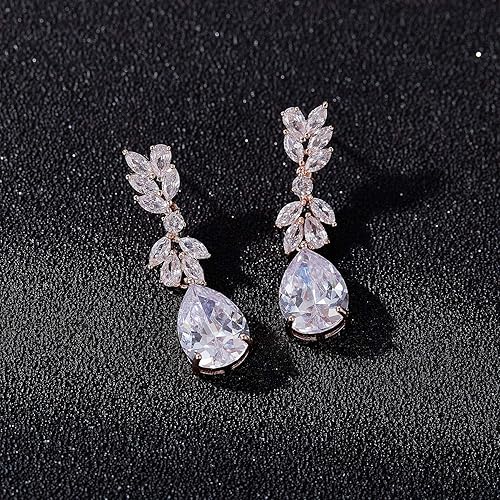 Miniatura 6 de SWEETV Wedding Jewelry Sets for Brides Bridesmaid,Cubic Zirconia Teardrop Bridal Necklace Earrings Set Wedding Prom Jewelry for Women