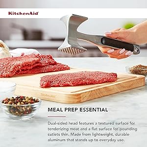 KitchenAid Gourmet Multi Sided Meat Tenderizer for Pounding Meats, Nuts, Shellfish, ect, Hang Hole for Easy Storage, Hand Wash, One Size, Black