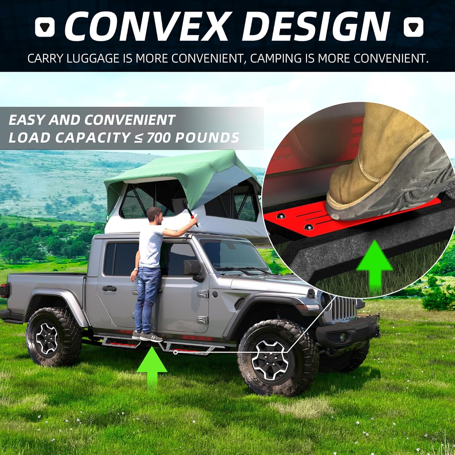 Two-Stairs Running Boards Compatible with 2020-2026 Jeep Gladiator JT 4 Doors, 4.7" Two-Color Side Step Rails, Heavy-Duty Black Carbon Steel Nerf Bars for Gladiator JT (20-26 GT 4 Doors)