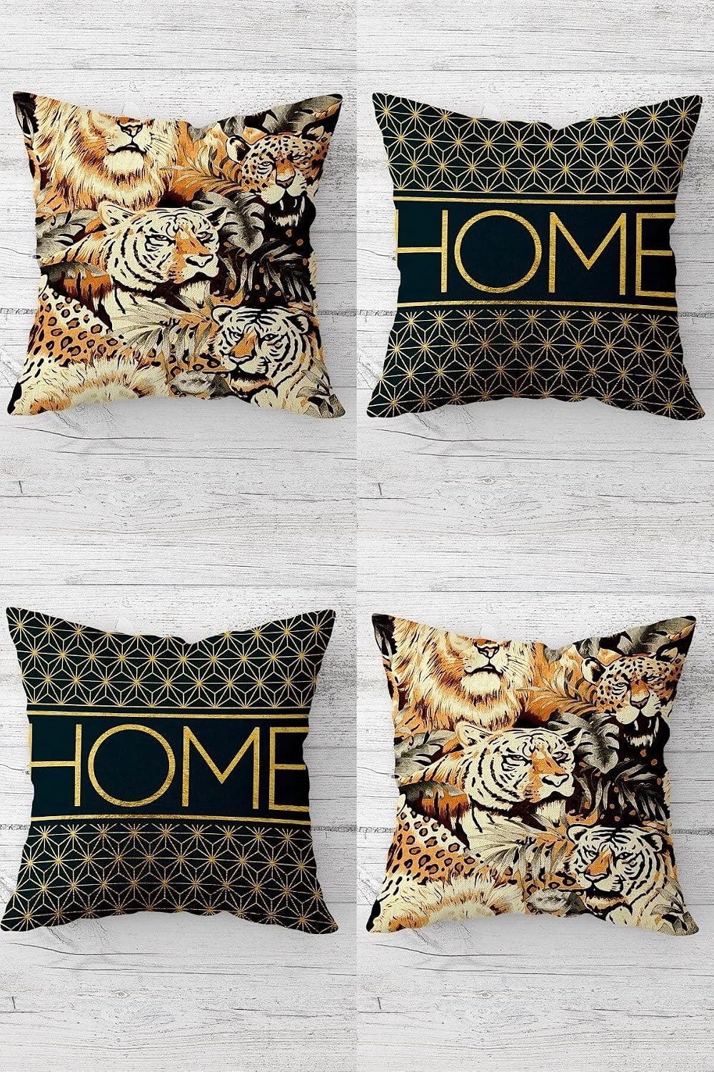 Pelangi Aslan Leopar Desen Home Gizli Fermuarlı Kırlent Kılıfı Koltuk Yastık Kılıfı Takım(4adet), Kahverengi 45 x 45