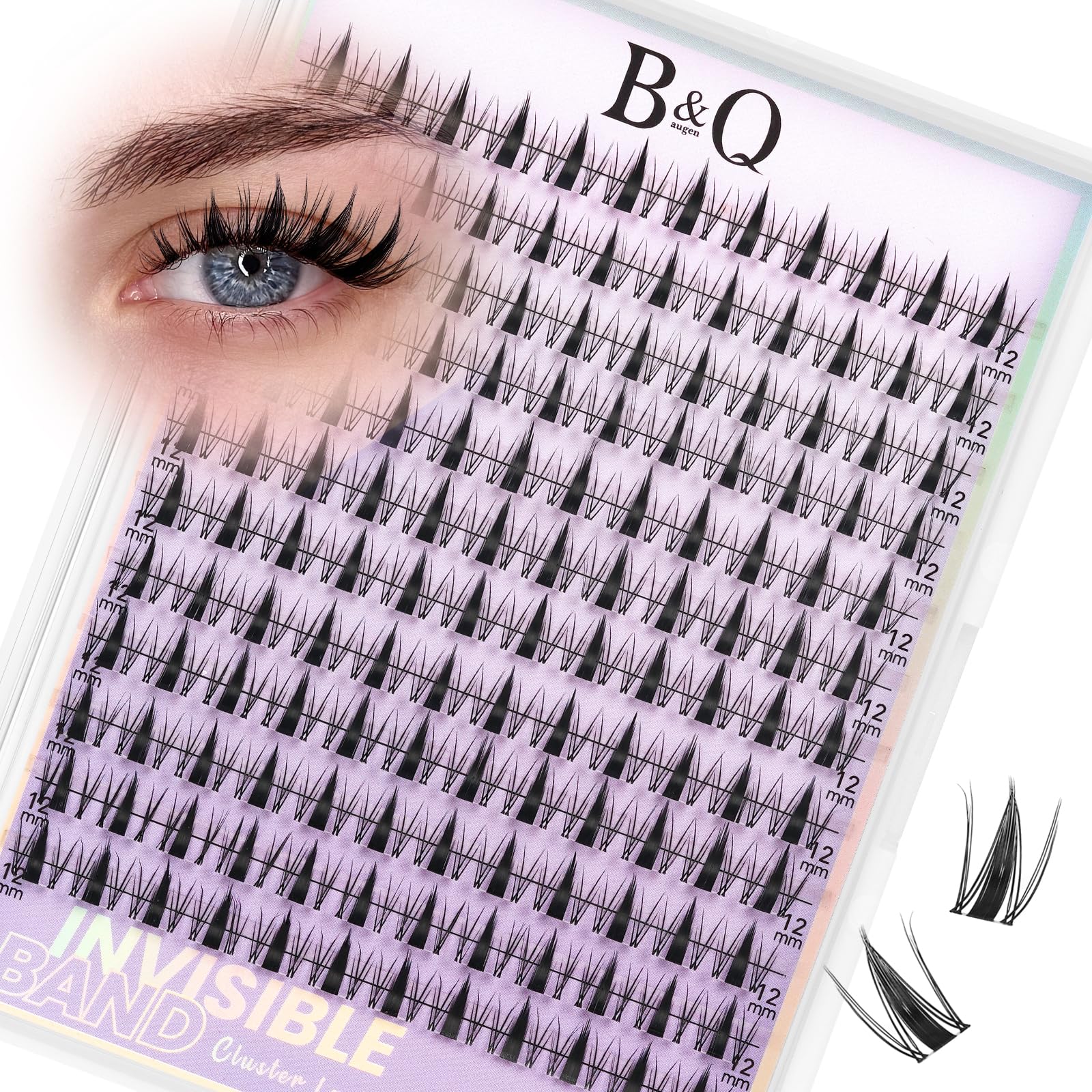 B&Q Fairy Lash Clusters - DIY Manga Lashes at Home for Beginner | 0.03mm Invisible Band Waterproof Eyelash Clusters 144pcs Natural Wispy Anime Lashes