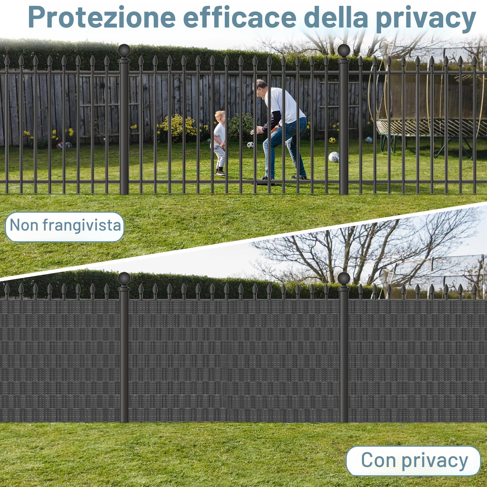 LZQ Strisce frangivista in PVC, extra spesse, opache, a doppia asta, con 20 clip di fissaggio per recinzione da giardino, balcone (35 m x 19 cm, motivo rattan)