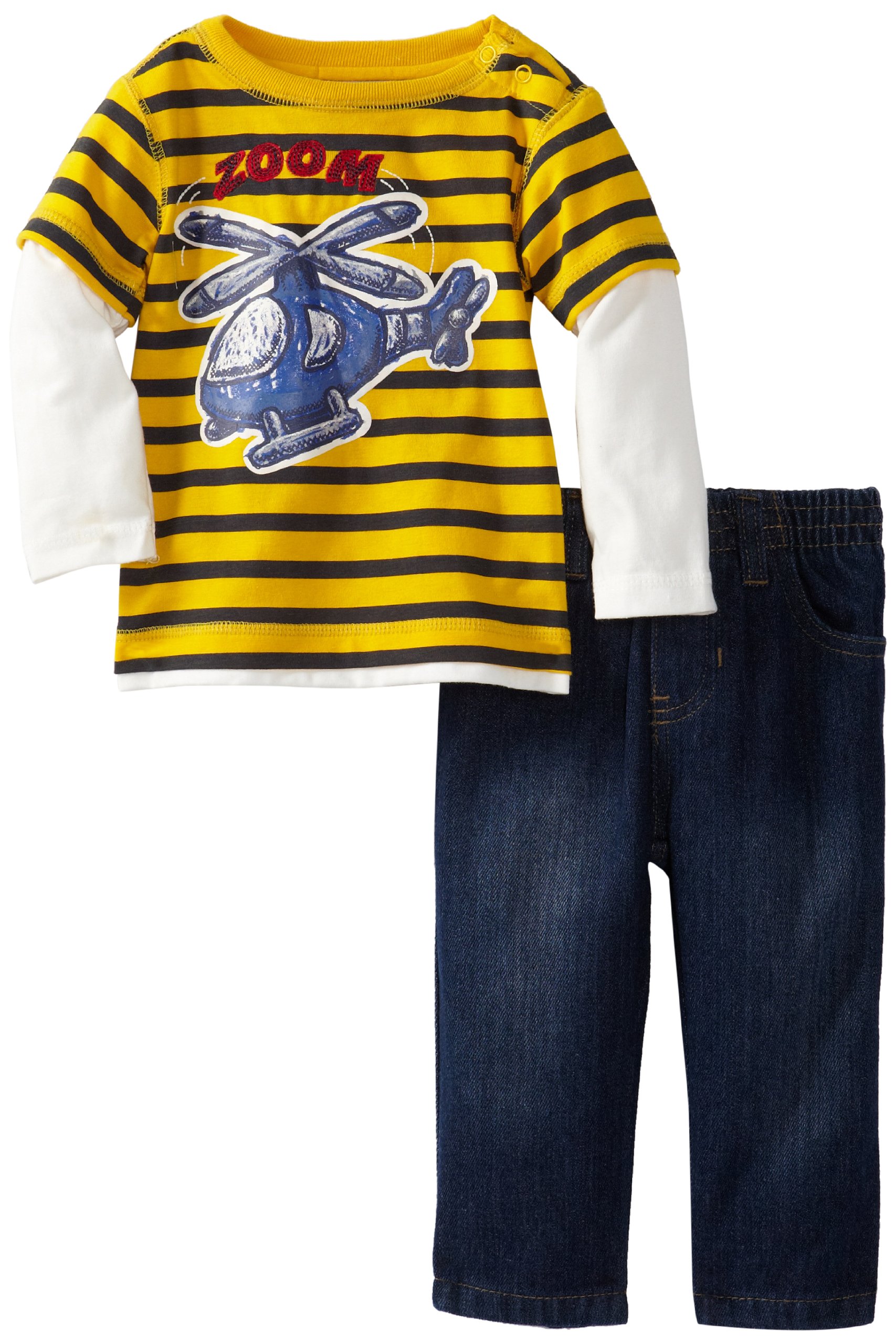 Kids Headquarters Baby-Boys Newborn Stripes Twofer Top With Jeans Zoom